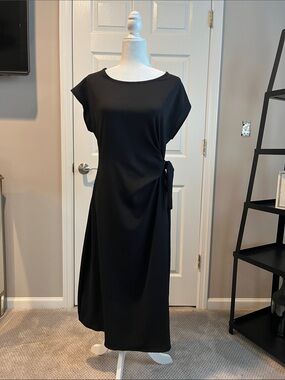 See You Monday Black Side-Tie Midi Dress